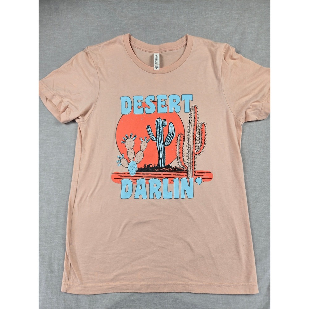 Bella Canvas Desert Darlin Graphic Tee Peach Pink Cactus Western T-Shirt M